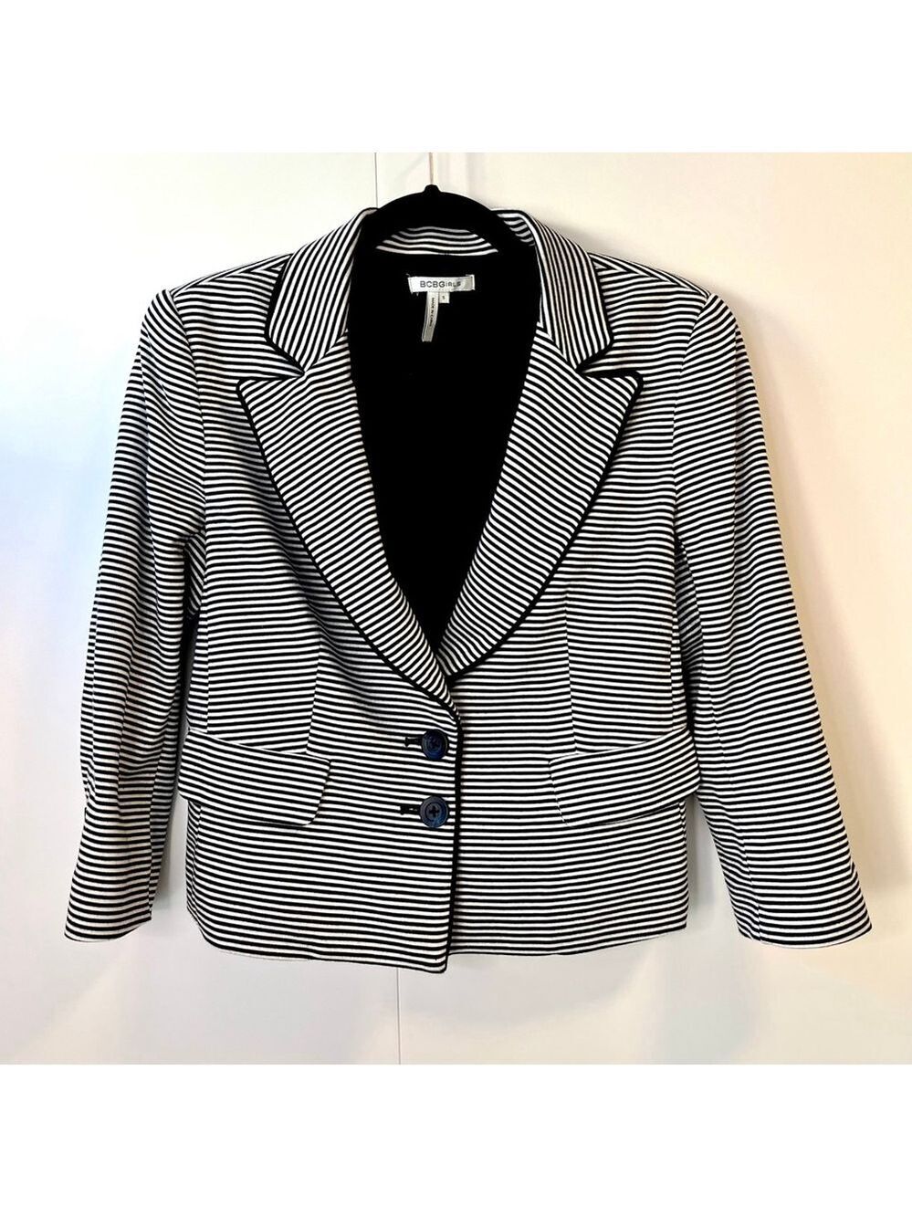 BCBG Striped Black & White Cropped Blazer Jacket Women’s Small - Picture 4 of 12